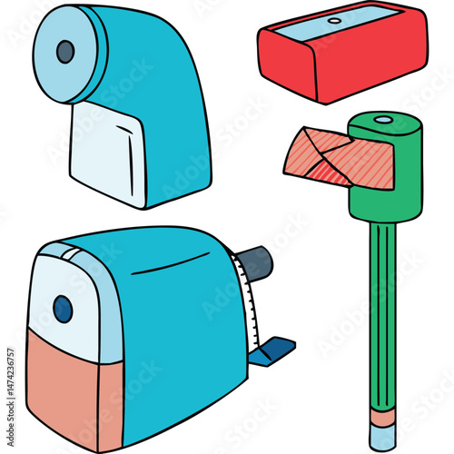 Colorful Cartoon Pencil Sharpeners Illustration School and Office Supplies