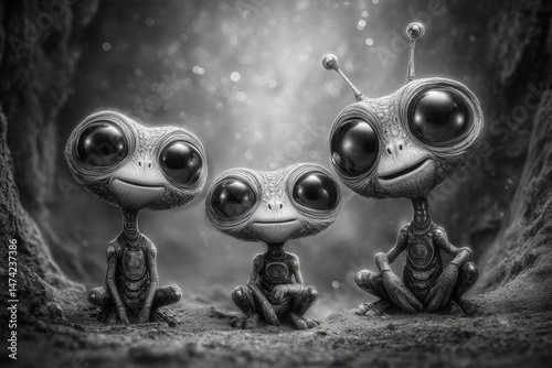 Three alien reptilians huddled together in a secret subterranean lair, biding their time until they could snatch unsuspecting humans for their cruel and inhumane experiments