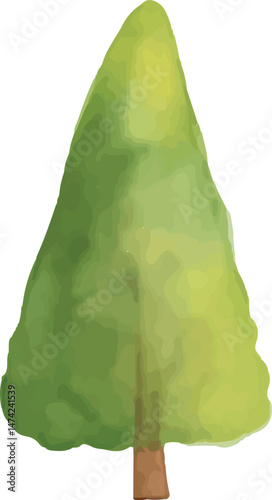 Tall green pine tree watercolor illustration, perfect for forest themes, nature art, and seasonal decor on a beige background