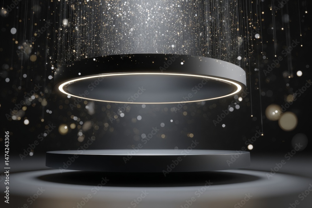Obraz premium Showcasing futuristic neon products in a virtual environment of abstract digital art display