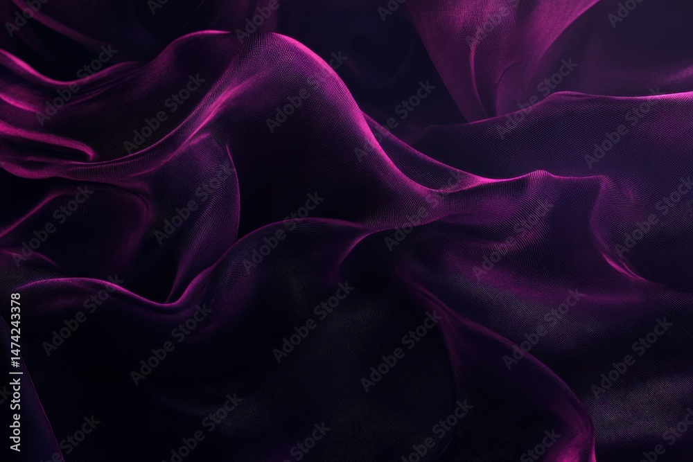 Fototapeta premium Deep purple, flowing fabric drapes, soft folds. Intricate, smooth textures. Dark background accentuates vibrant color