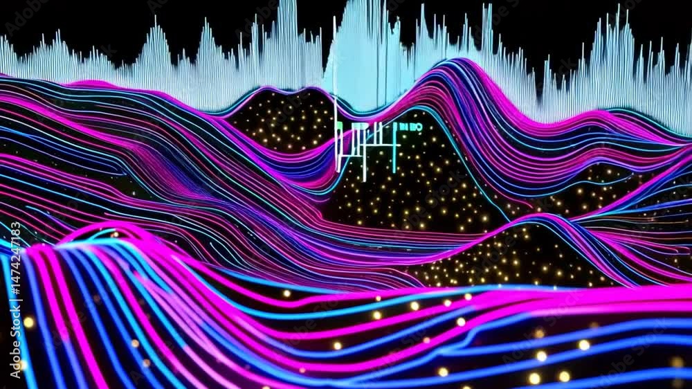 A vibrant abstract landscape of flowing lines and glowing colors unfolds, inviting viewers into a world of digital artistry and artistic expression.