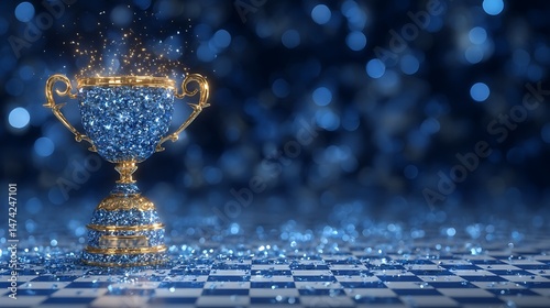 Sparkling Blue Crystal Trophy with Winners Prize, and Success.