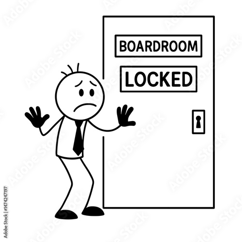Confused businessman facing locked boardroom door
