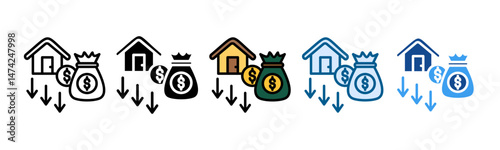 Asset Depreciation Icon Set Multiple Style Collection