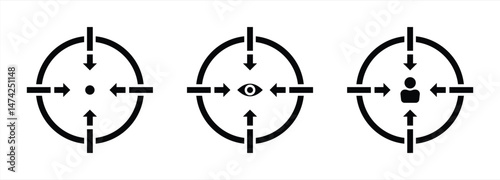set of target focus. focusing, aiming, concentration vector illustration