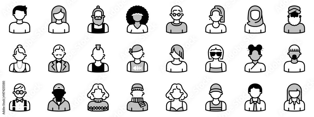 Icons in two tones about avatar people Icons in two tones about avatar people