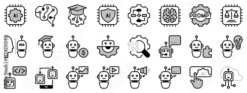 Icons in two tones about artificial intelligence