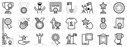 Icons in two tones about awards and acknowledgements.