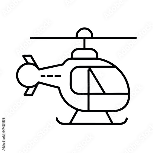 Helicopter in Flight Line Art Drawing