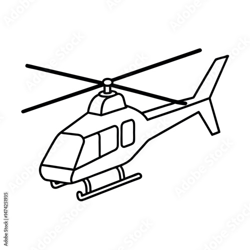 Flying Helicopter Drawing in Line Art