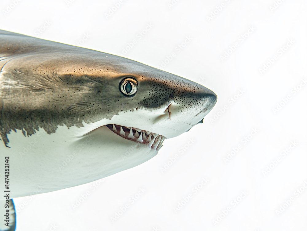 Naklejka premium Portrait Of A Shark Isolated On A White Background