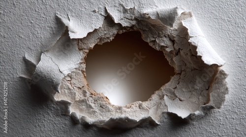 Wallpaper Mural Hole in the Wall: A stark image of damage, revealing the texture and depth behind the surface, creating a sense of vulnerability and the need for repair. Torontodigital.ca
