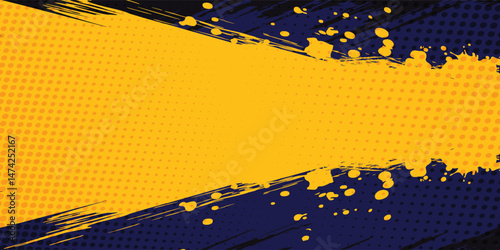 Abstract yellow-blue frame on a dark background. Sporty design in grunge style. Illustration for sports, athletics, training, workout, etc.