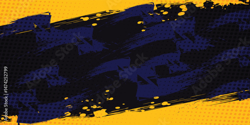 Abstract yellow-blue frame on a dark background. Sporty design in grunge style. Illustration for sports, athletics, training, workout, etc.
