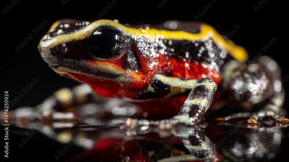 Obraz premium A 3D representation of a poison-dart frog with a multi-colored bumblebee appearance