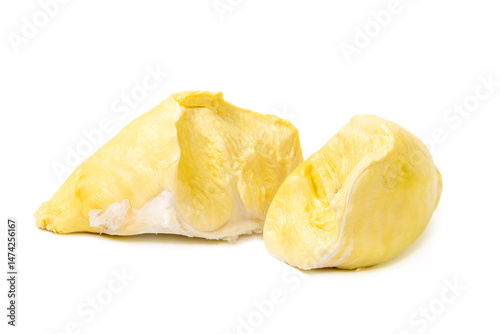 Mon Thong Durian is a signature Thai fruit known for its distinct smell and creamy sweet taste isolated on white background