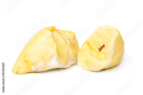 Mon Thong Durian is a signature Thai fruit known for its distinct smell and creamy sweet taste isolated on white background