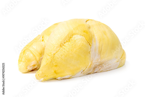 Mon Thong Durian is a signature Thai fruit known for its distinct smell and creamy sweet taste isolated on white background