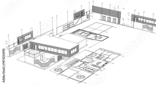 architecture concept sketch housing 3d illustration