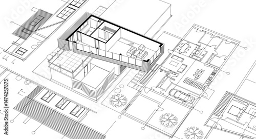 architecture concept sketch housing 3d illustration