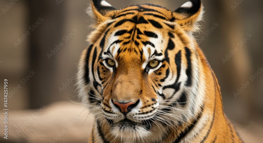 Fototapeta premium Tiger Portrait Showing Striking Orange and Black Fur Close Up