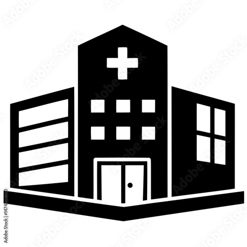 Simple modern hospital icon graphic with clean transparent background