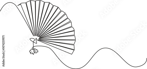 Continuous one line drawing of Hand fan. Single line drawing illustration of Chinese and Japanese paper folding fan. Chinese souvenir concept vector Illustration.