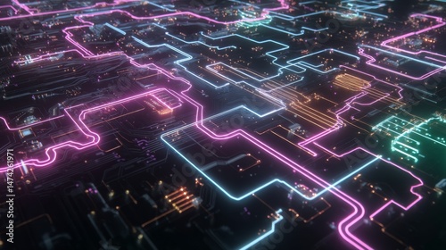 Abstract technology with a dark and moody blue neon wallpaper background theme