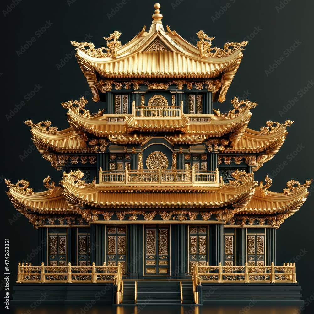 Naklejka premium Intricate golden pagoda structure with exquisite design and detailed ornamentation