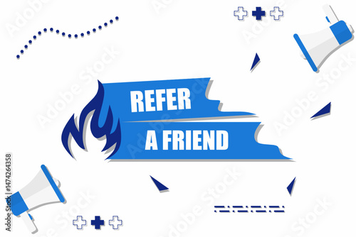 Vector banner. Megaphone with refer a friend speech bubble. Loudspeaker. Banner for business, marketing. Banner design vector illustration.