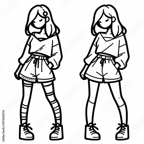 Stylish Cartoon Girls in Casual Outfits