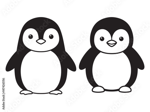 A graphic artwork of a penguin silhouette in black and white