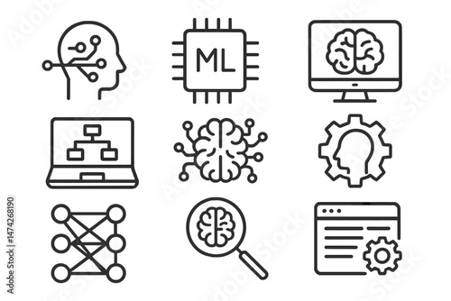 Conceptual vector illustration of essential elements in quantum computing technologies and theories