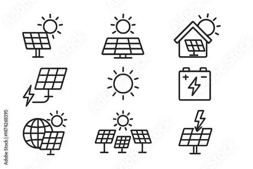 Clean energy sources represented through vector illustrations depicting wind power, solar energy, and sustainable practices for a greener future
