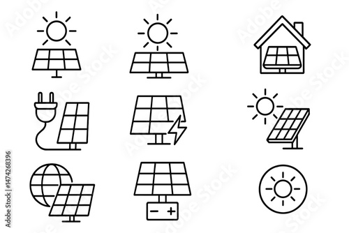 Vector illustration showcasing renewable energy symbols including wind turbines, solar panels, and electric vehicles