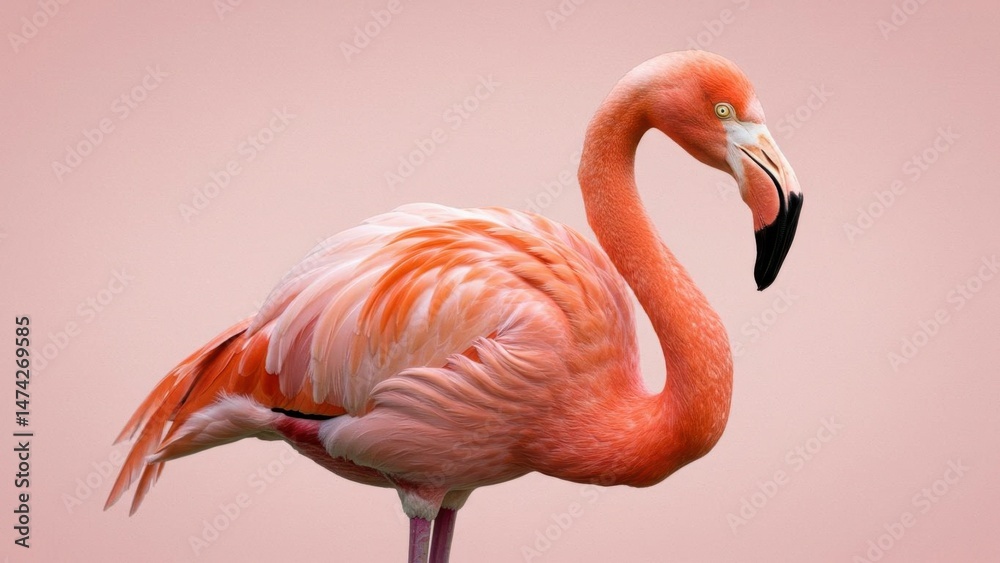 Obraz premium Pink flamingo portrait against a soft pink backdrop
