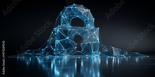 A futuristic neon padlock represents electronic circuit security, with space for text, symbolizing cyber protection of personal data and privacy information in internet networking
