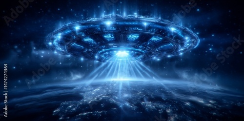 Outer space, including a UFO, alien spacecraft, and exploration, is where the vastness of space is being explored