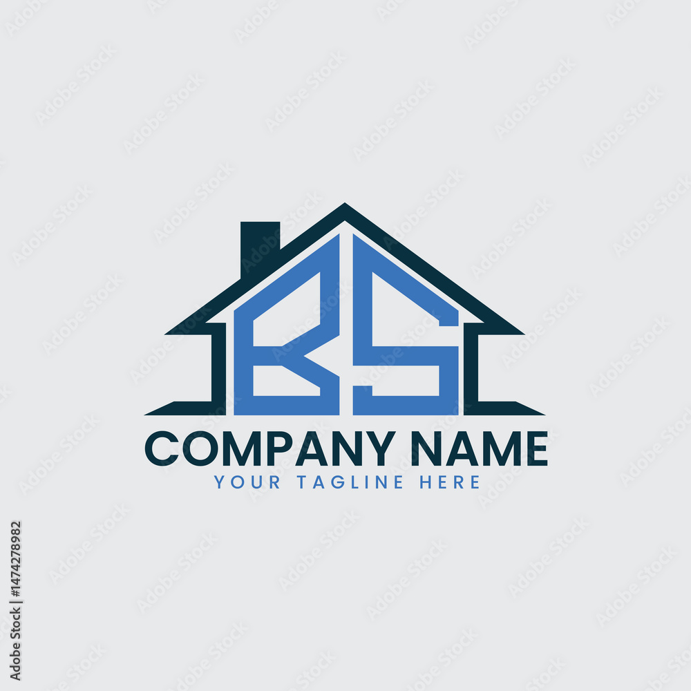 Fototapeta premium Modern Real Estate Logo with House Roof Icon and Custom Letter Monograms