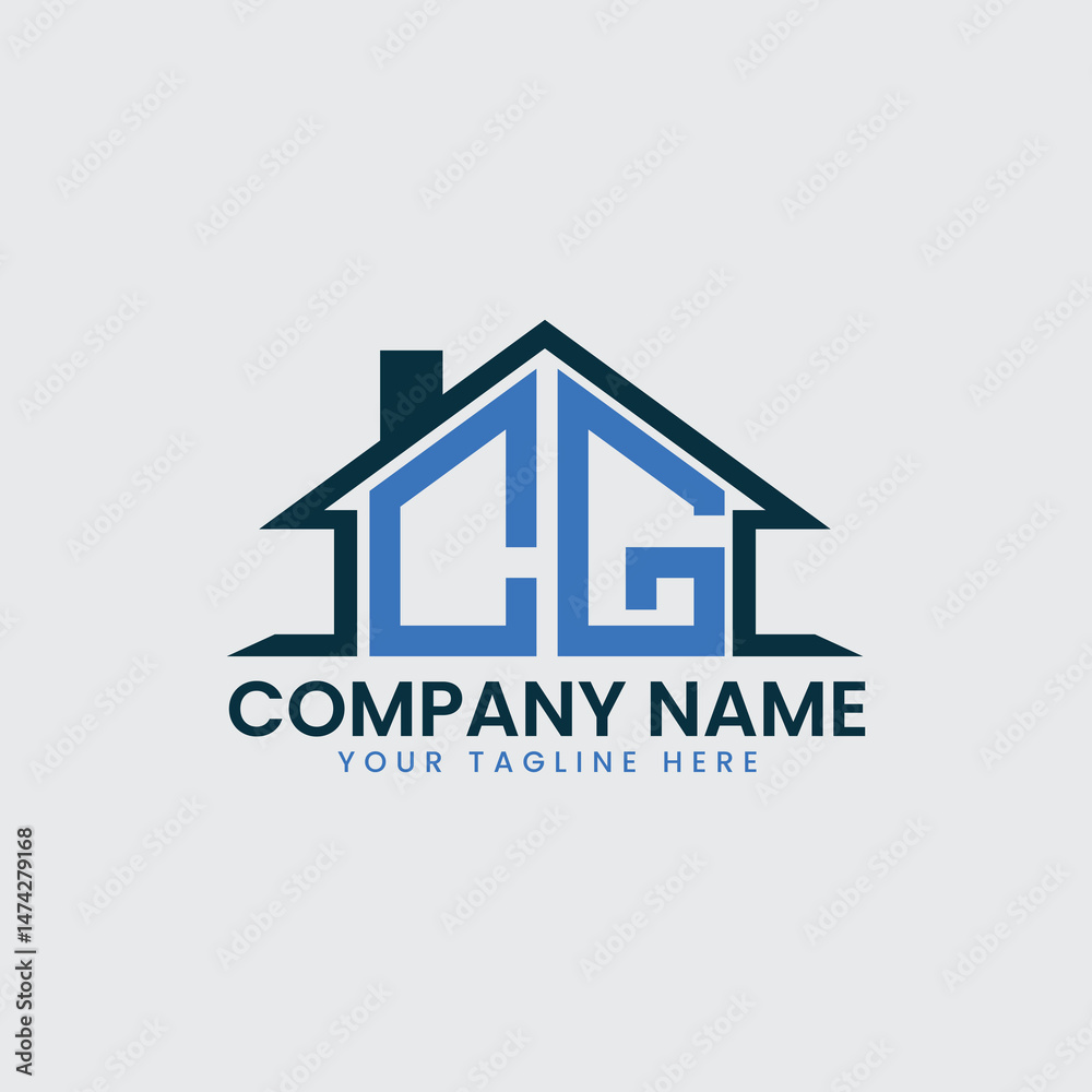 Fototapeta premium Modern Real Estate Logo with House Roof Icon and Custom Letter Monograms