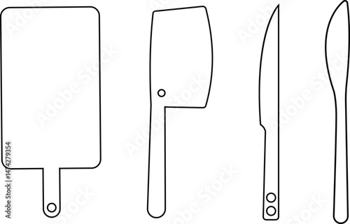 The cutting board with knife icon set. Chopping Board symbol. Black Vector collection isolated on transparent background. Kitchen tool for cooking, web and app. Food and vegetable, cut symbol