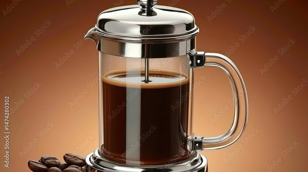 Transparent French Press with Coffee and Beans Transparent French Press with Coffee and Beans