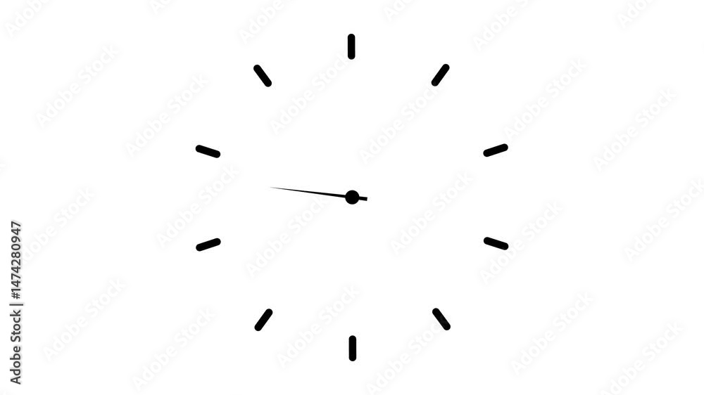 Black clock icon with moving arrows in 12 hour loop. Stopwatch animation. Alpha channel 4k animated