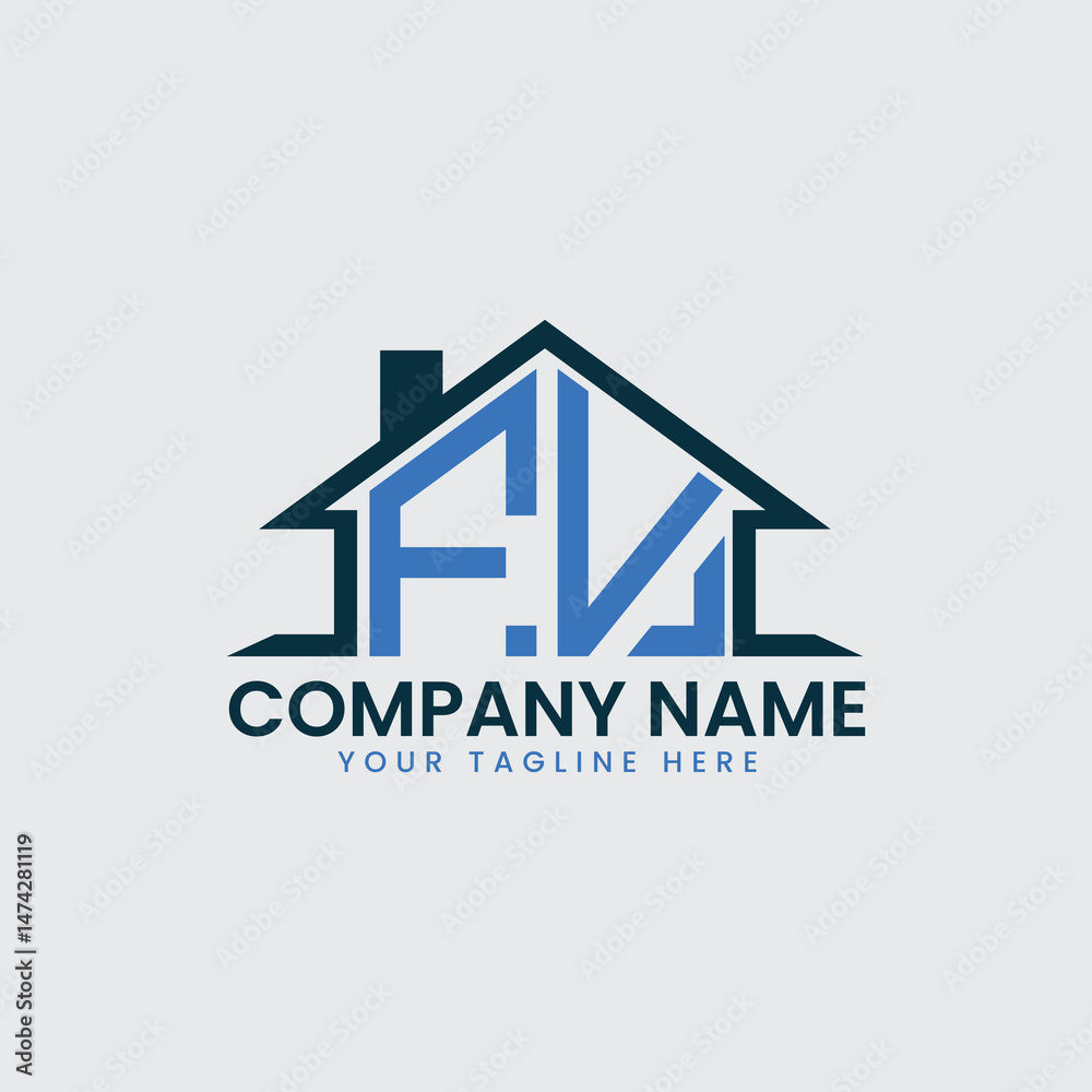 Fototapeta premium Modern Real Estate Logo with House Roof Icon and Custom Letter Monograms