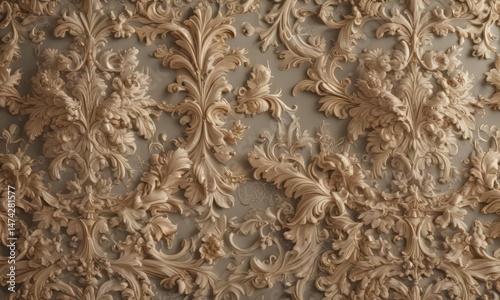 Intricate damask pattern, swirling acanthus leaves and floral motifs, elegant texture , elegant, background, scrolls