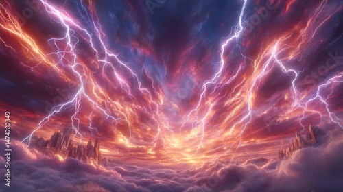 Apocalyptic storm clouds imbued with dark energy envelop a distant planet, accompanied by electric discharges and an ominous glow
