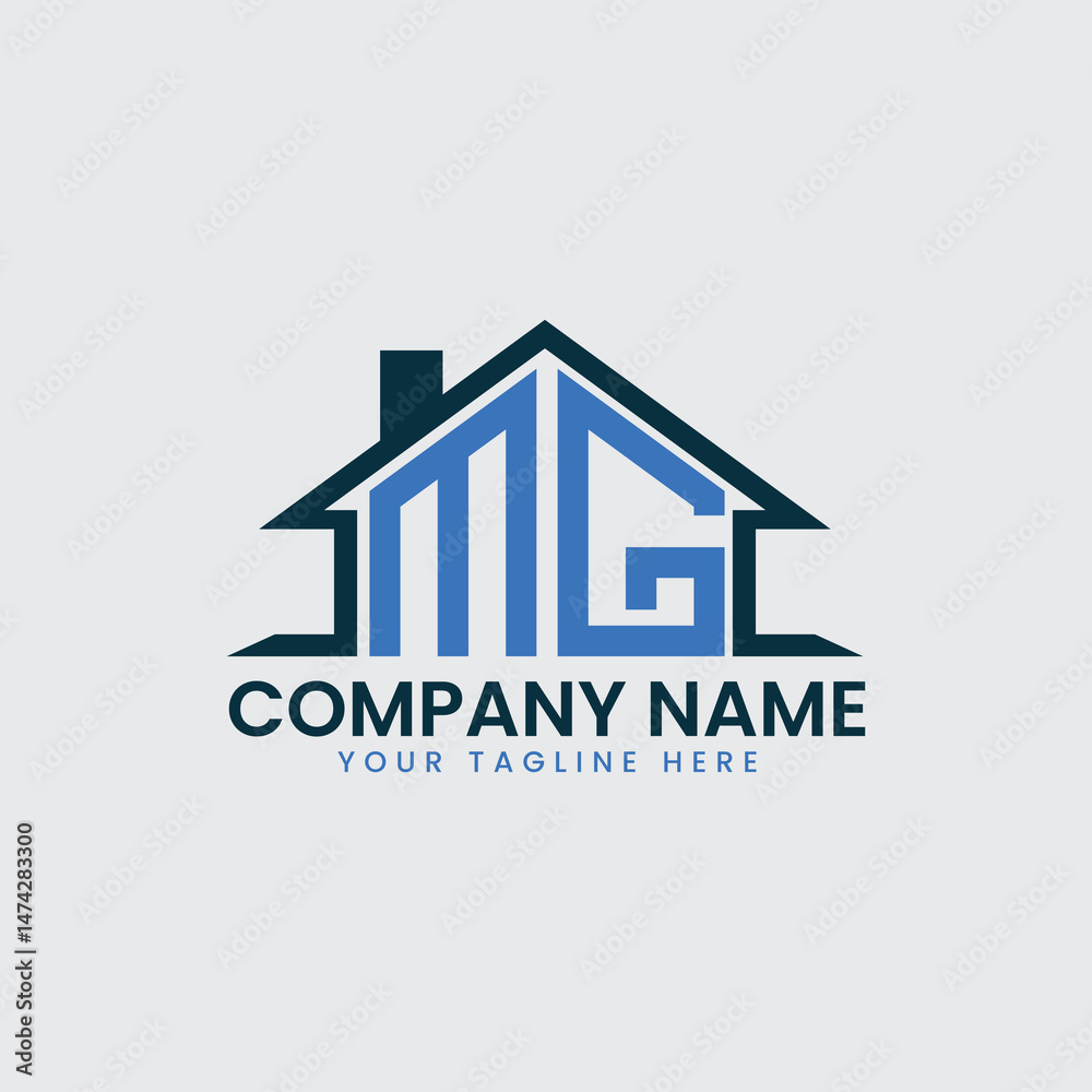 Fototapeta premium Modern Real Estate Logo with House Roof Icon and Custom Letter Monograms