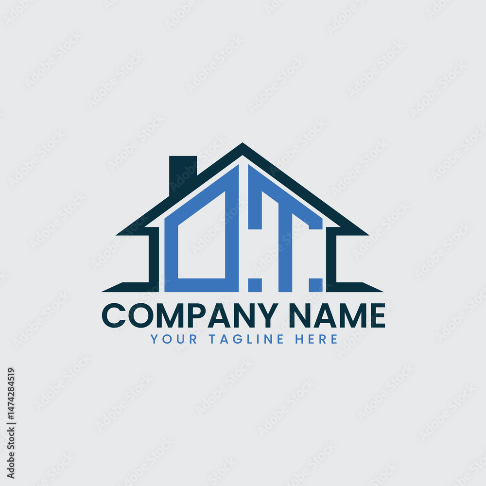 Fototapeta premium Modern Real Estate Logo with House Roof Icon and Custom Letter Monograms