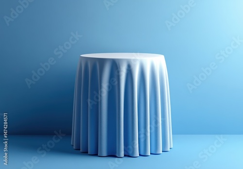 Light Blue Pleated Tablecloth on Round Table Minimalist Studio Shot